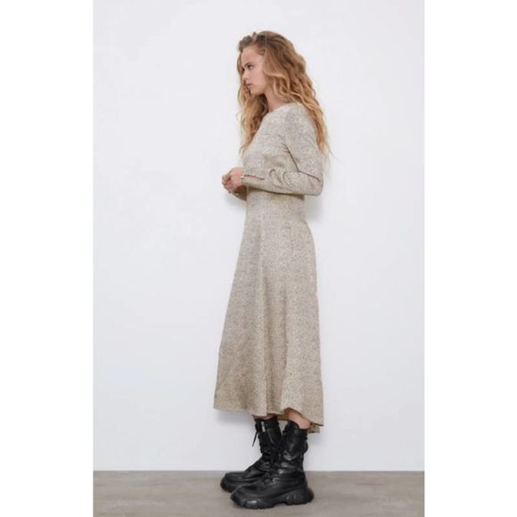 Zara Midi Dress Round Neck Long Sleeve - Picture 5 of 8